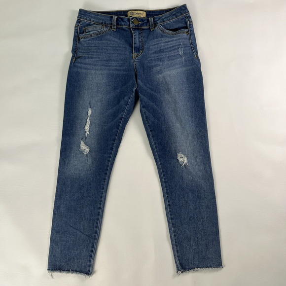 Democracy Jeans Size 8 Seamless Ankle Skimmer Medium Wash Distressing Raw Hem - Picture 1 of 10